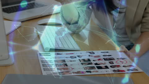 Global Network Concept Over Businesswoman in Modern Office Environment