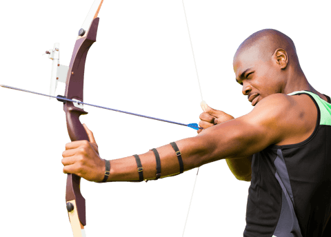 African american sportsman practicing archery transparent background