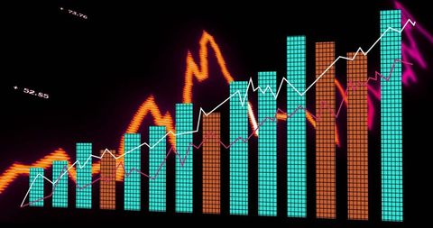 Colorful Bar Graph and Line Chart Analysis in Digital Format