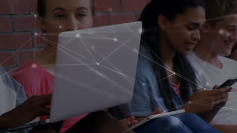 Students Using Technology with Abstract Data Network