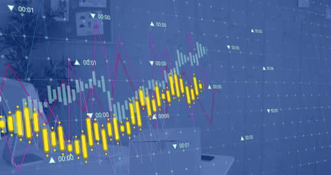 Financial Data and Statistics Animation Overlaid on Office Desk