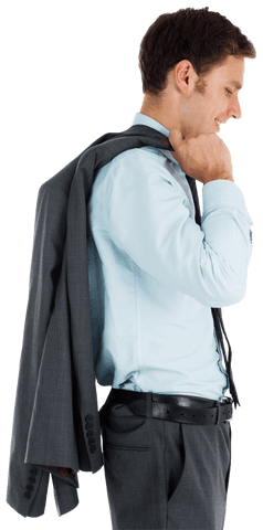 Transparent Smiling Businessman Holding Jacket Over Shoulder