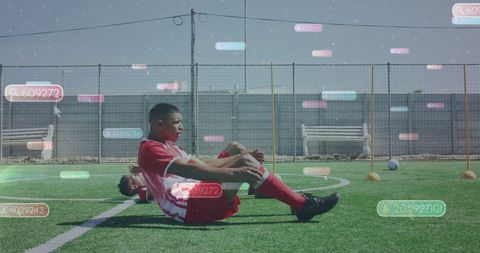 Young Athletes Training with Digital Overlay of Social Media Icons