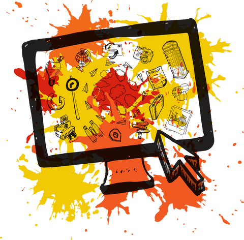 transparent computer screen with travel icons and splashes - Download Free Stock Videos Pikwizard.com