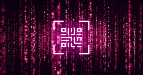 Glowing Neon QR Code with Digital Data Trails