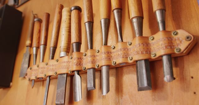 Woodworking Tools with Wooden Handles on Leather Organizer - Download Free Stock Images Pikwizard.com