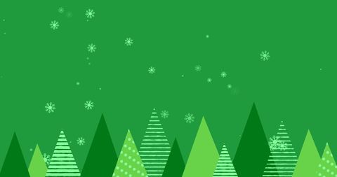 Abstract Christmas Trees with Snowflakes on Green Background
