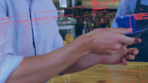 Digital Interface Overlay on Man in Coffee Shop
