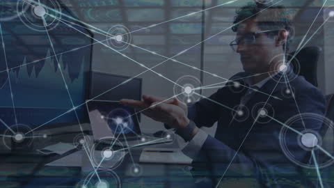 Businessman Hand Sanitizing Amid Digital Network Interface