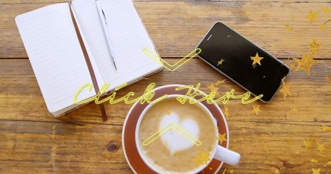 Cozy Workspace with Cappuccino and Stationery for Creative Inspiration