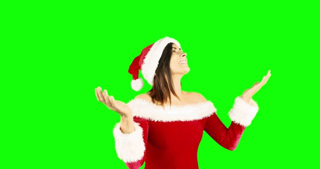 Happy Woman in Santa Outfit on Green Screen Background - Download Free Stock Images Pikwizard.com