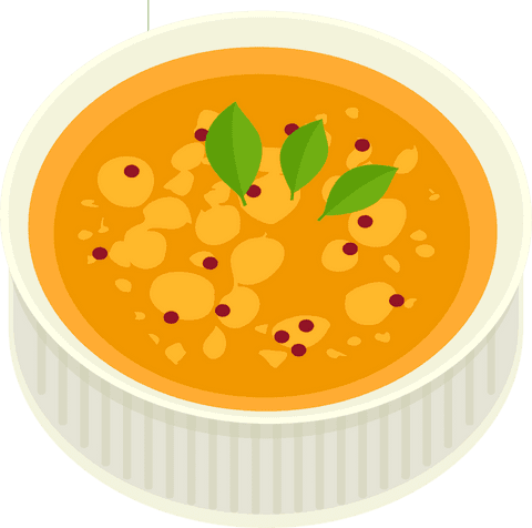 Minimalist orange soup with green garnish on transparent background