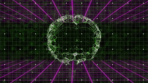 Futuristic Digital Brain Visualization with Purple Grid