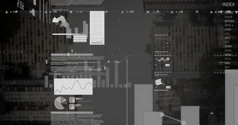 Futuristic Abstract Data Analytics Overlay on Cityscape