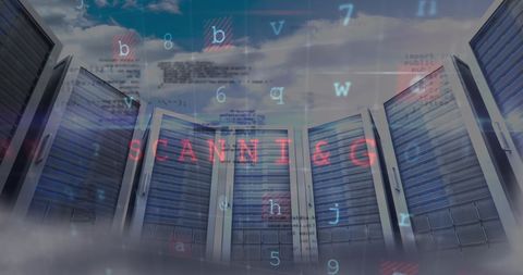 Cybersecurity Alert with Server Room and Data Codes