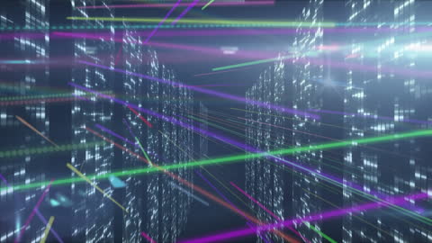 Neon Lights and Data Streams in Digital Landscape