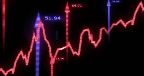 Neon Uptrend CRT Graph Showing Glowing Red Zigzag Line with Vertical Arrows and Markers
