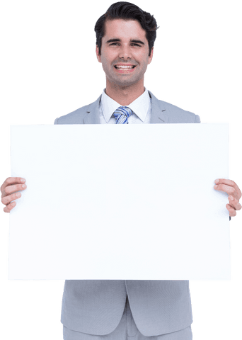 Businessman Holding Blank Transparent Billboard Smiling - Download Free Stock Videos Pikwizard.com