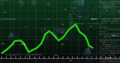 Neon Green Line Chart on Dark Grid Dashboard Displaying Time Series Metrics and Analytics