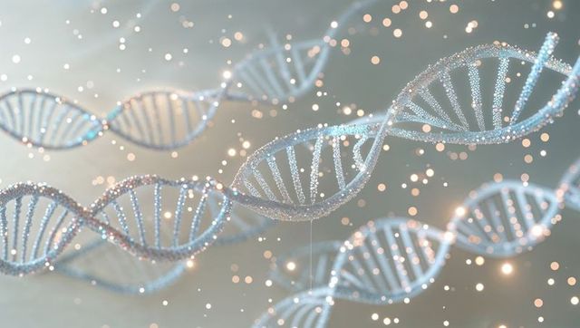 Shimmering DNA Helix in Futuristic Virtual Lab Space