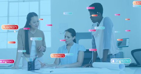 Diverse Team Collaborating with Interactive Social Media Data