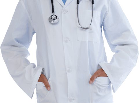 Transparent image of female doctor in white coat with stethoscope