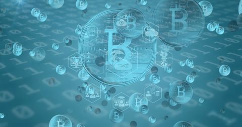 Floating Bitcoin Symbols Amidst Binary Code in Digital Future - Download Free Stock Images Pikwizard.com