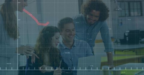 Colleagues Collaborating on Finance Data Analytics in Modern Office