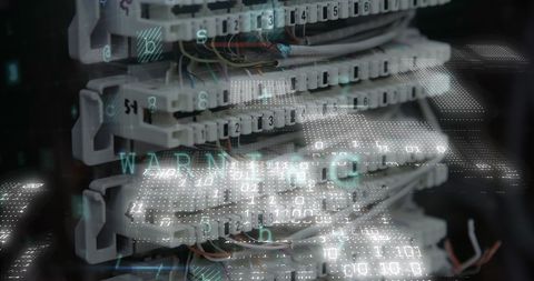Complex server hardware with binary code digital overlay