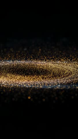 Forming Rotating Golden Dust Torus in Black Void Vertical Loop for Luxury Motion Background