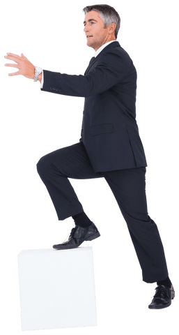 Transparent Businessman in Suit Posing Confidently Standing on Block