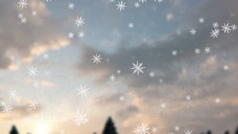 Falling Snowflakes and Cloudy Sky Backdrop