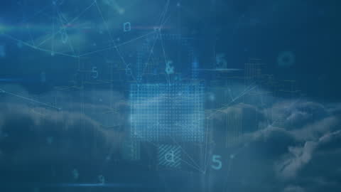Digital Cloud Network with Cybersecurity Lock Symbol