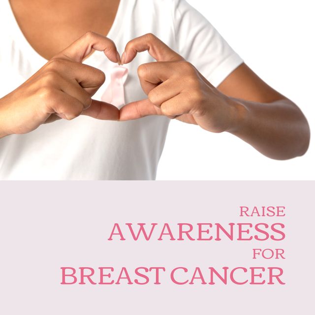 Breast Cancer Awareness with Heart Gesture by Biracial Woman - Download Free Stock Templates Pikwizard.com