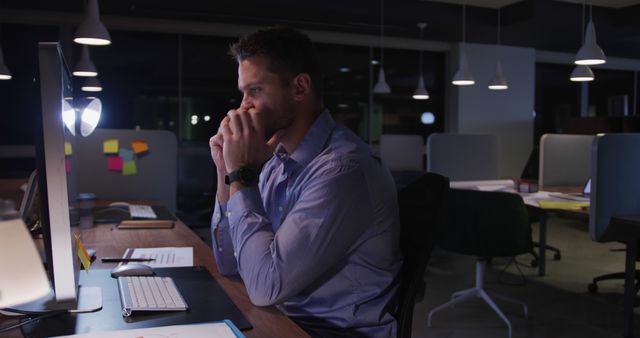 Stressed Businessman Working Late at Night in Office - Download Free Stock Images Pikwizard.com