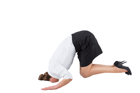 Transparent Kneeling Businesswoman On White