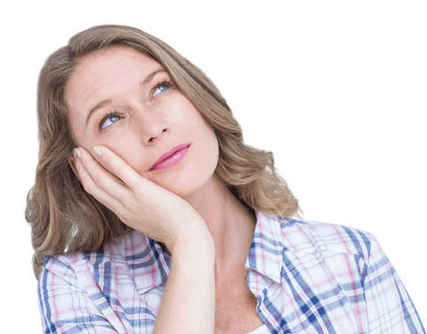 Thoughtful woman daydreaming on transparent background
