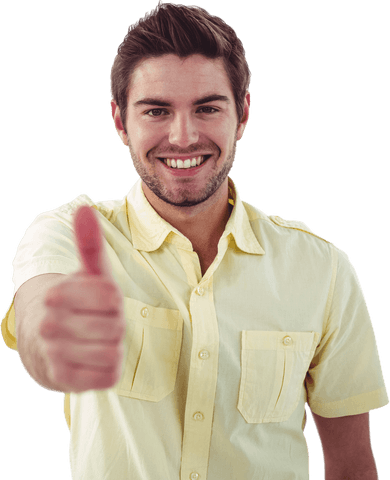 Smiling Man in Yellow Shirt Giving Thumbs Up on Transparent Background - Download Free Stock Videos Pikwizard.com