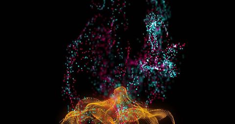 Futuristic digital waves with pulsating particles