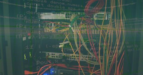 Server Room with Network Cables and Software Coding Overlay - Download Free Stock Images Pikwizard.com