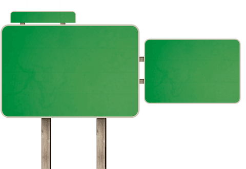 Green road signs on transparent background with copy space