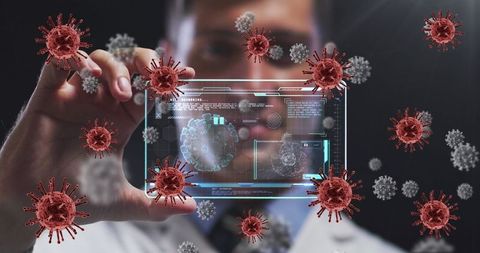 Doctor Analyzing Virus Data in Virtual Interface