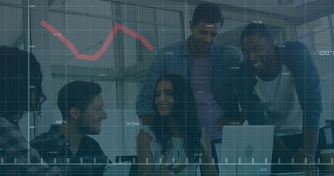 Diverse Business Team Collaborating with Financial Graph Overlay