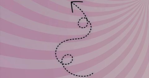 Curved black dashed arrow on pink radial background