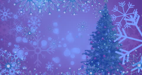 Christmas Tree in Snowy Winter Wonderland with Falling Snowflakes