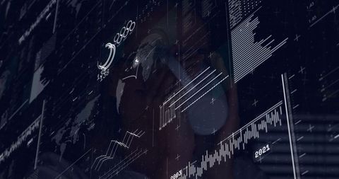 Woman Experiencing AR Technology with VR Headset in Dark Environment