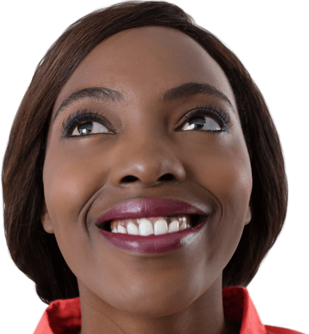 Joyful Transparent Face of Cheerful Woman Looking Up