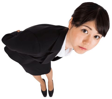 Curious asian businesswoman on transparent background