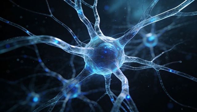 Pulsing neuron network radiating dendrites with glowing synapses for neuroscience concept