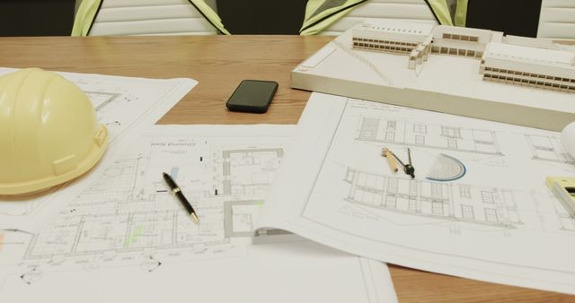 Architectural Blueprints and Tools on Office Desk - Download Free Stock Images Pikwizard.com